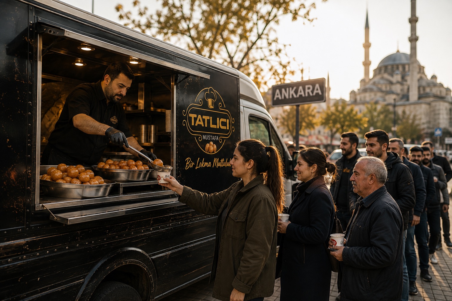 Tatlıcı Mustafa mobil lokma aracı, Ankara'da müşterilere sıcak lokma servisi